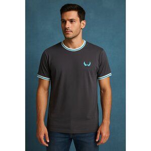 Nick Danger Ringer T-Shirt Dark Shadow Turquoise Trim Size L NWT